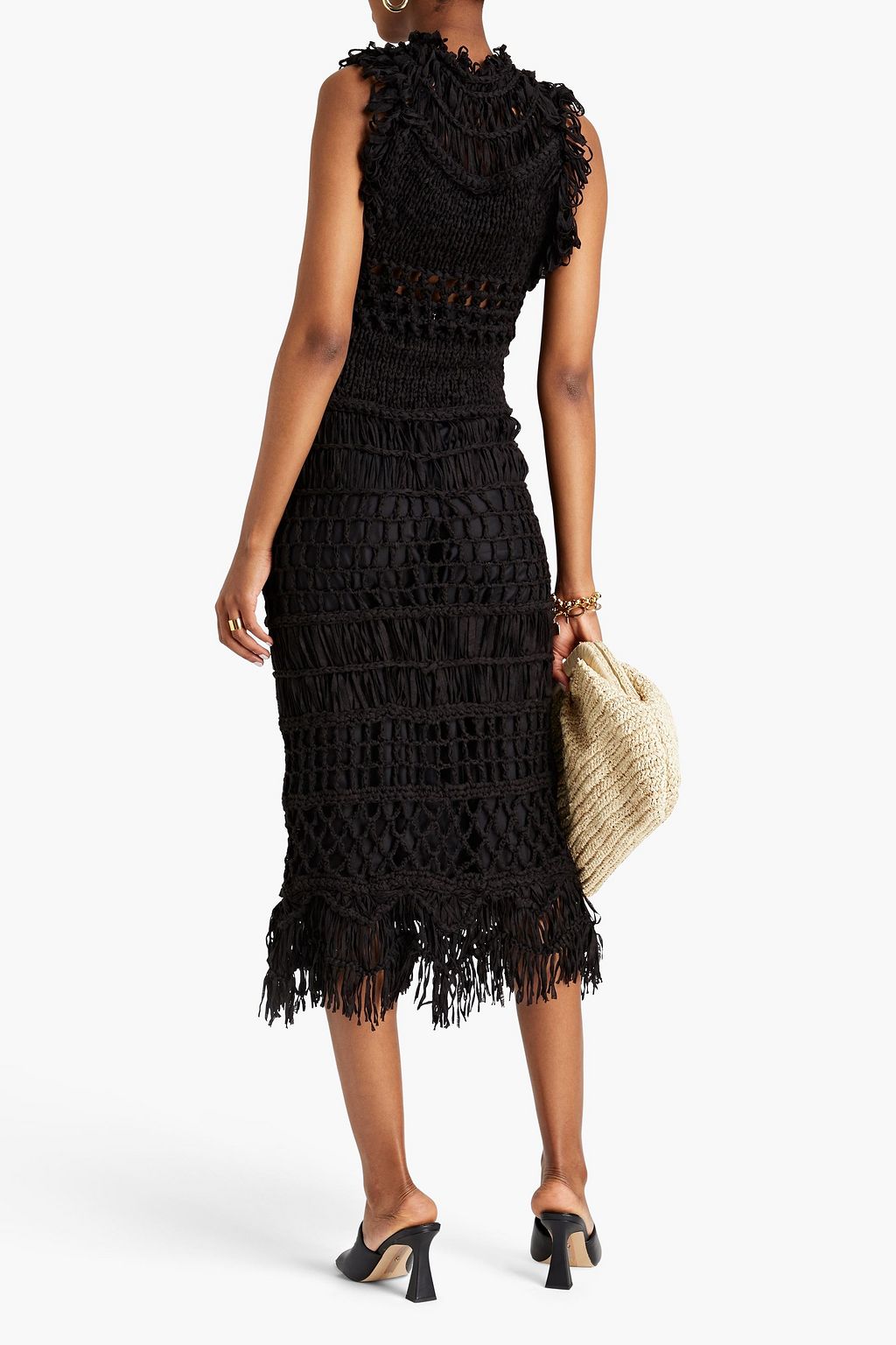 FIL DE VIE Isadora fringed crochet-knit midi dress