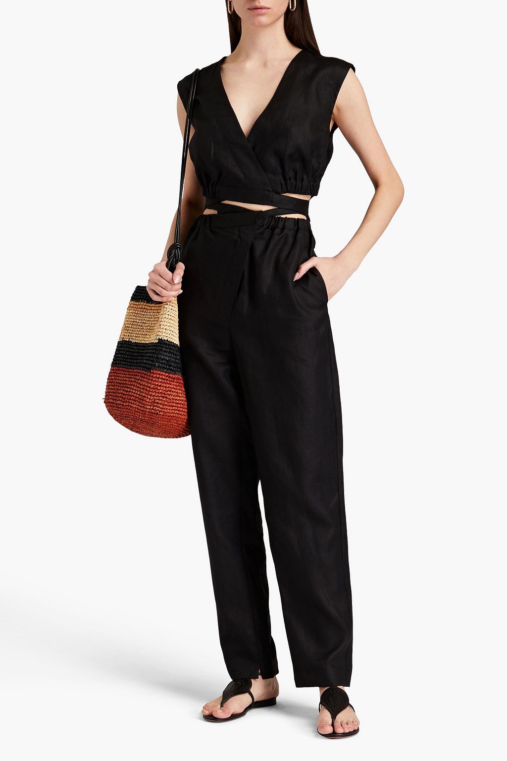 NICHOLAS Tarla linen wrap top