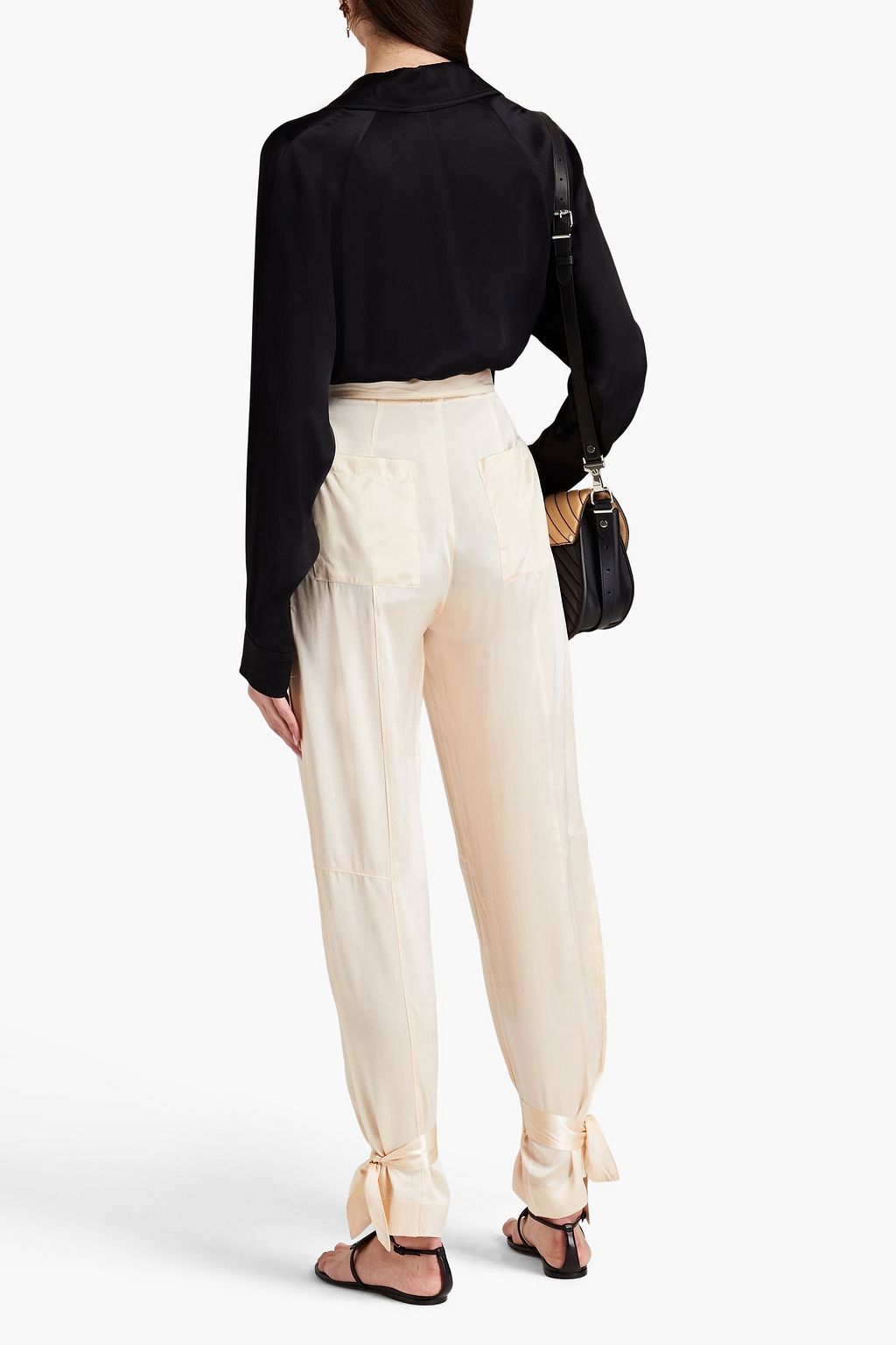 NICHOLAS Tie-detailed silk-satin tapered pants