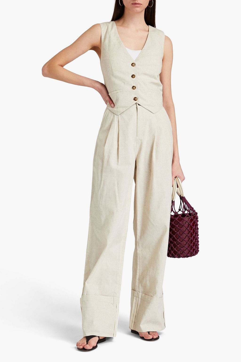 NICHOLAS Linen-blend wide-leg pants