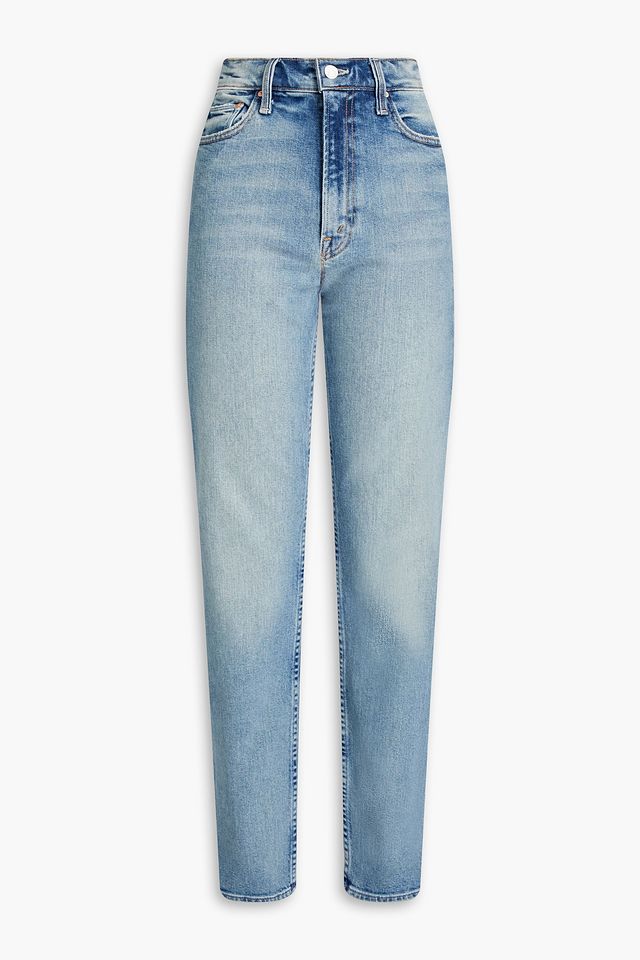 Faded high-rise straight-leg jeans