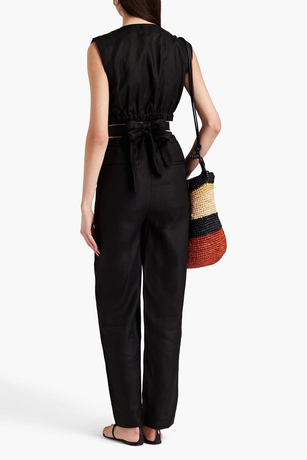NICHOLAS Wrap-effect linen tapered pants
