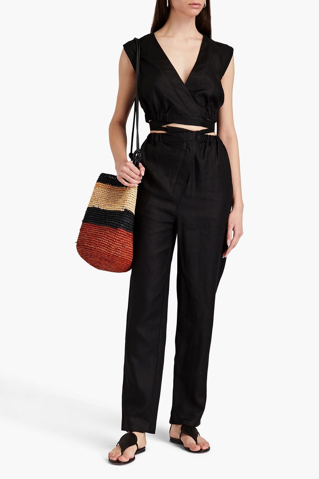NICHOLAS Wrap-effect linen tapered pants