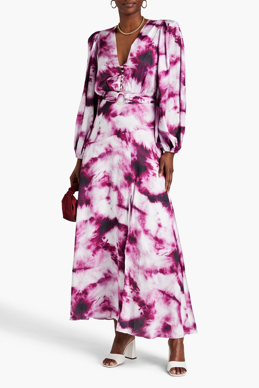 ELLIATT Ivanna belted tiedyed satin maxi dress THE