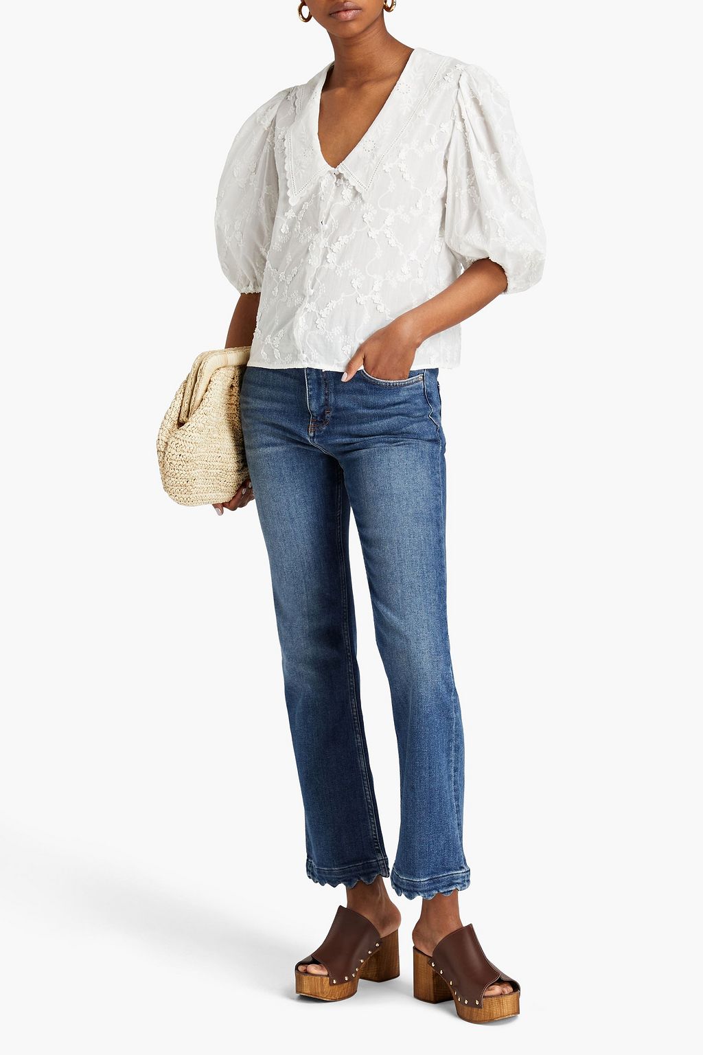 MAJE Scalloped high-rise straight-leg jeans