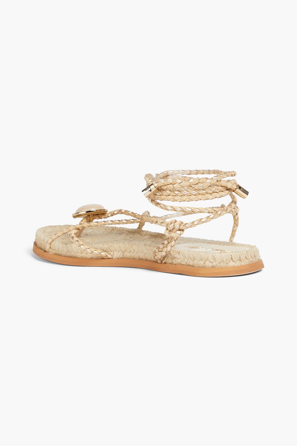 PAULA TORRES Olivia lace-up embellished metallic leather espadrille sandals
