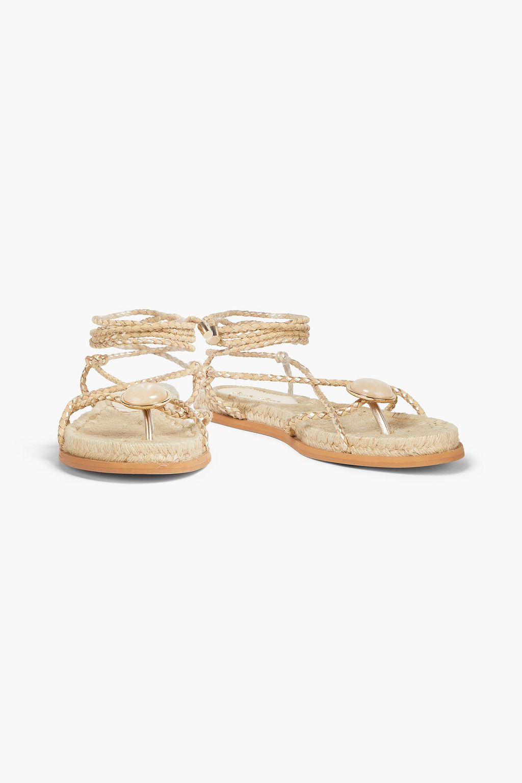 PAULA TORRES Olivia lace-up embellished metallic leather espadrille sandals