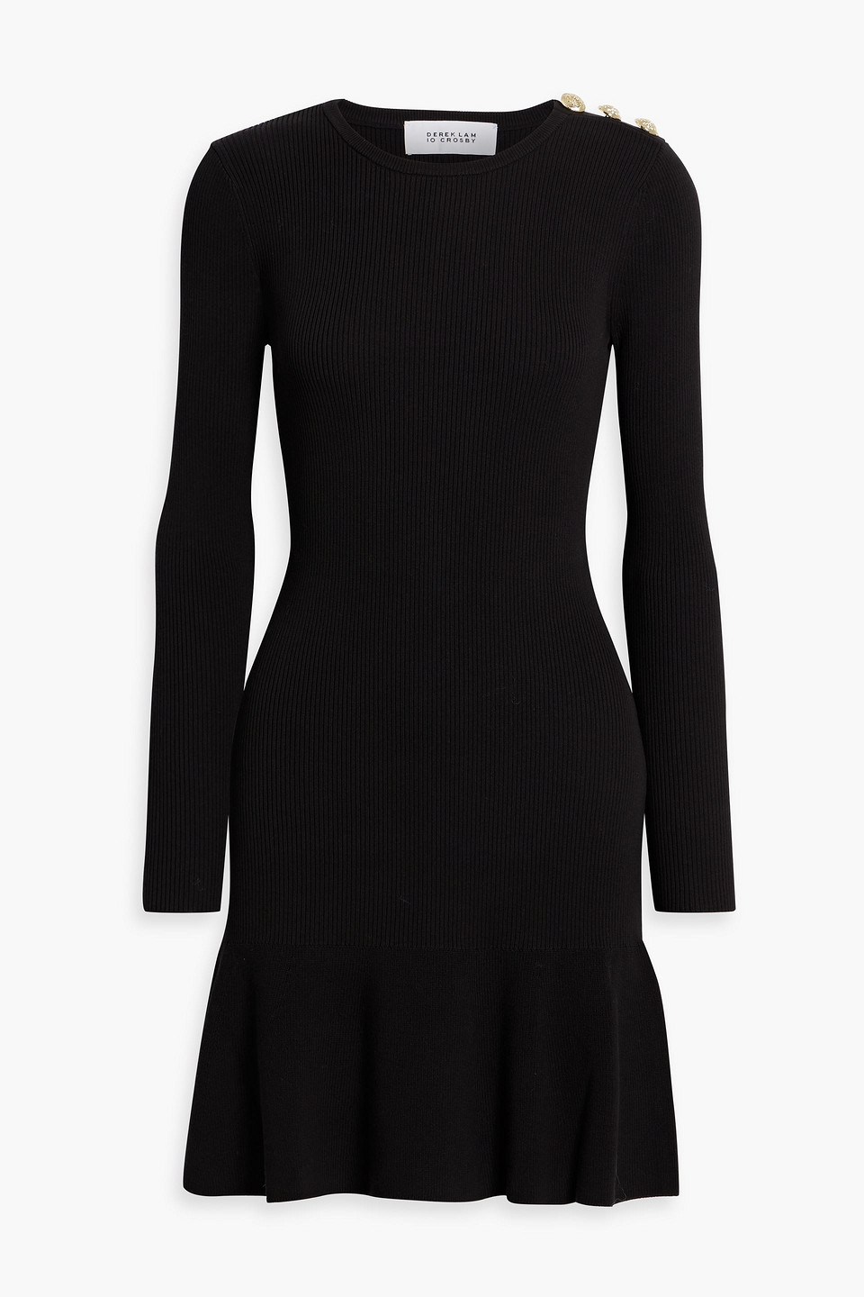 Derek Lam 10 Crosby Fluted Button-embellished Cotton-blend Mini Dress In Black