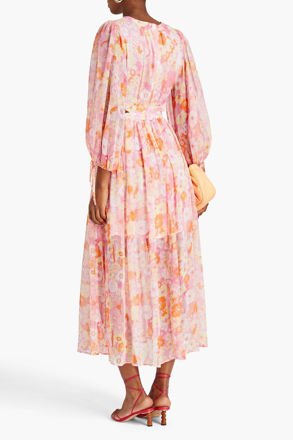 MAJE Cutout floral-print crepon midi dress