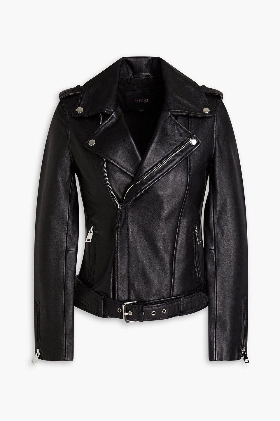 Shop Maje Leather Biker Jacket In Black