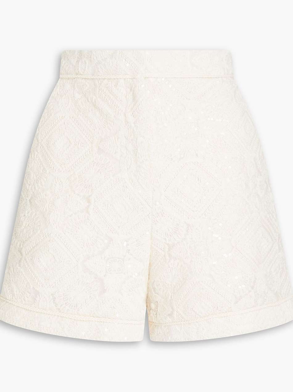 sequin-embellished embroidered tulle shorts
