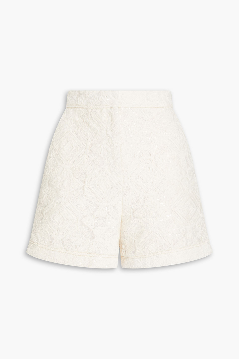 Shop Maje Sequin-embellished Embroidered Tulle Shorts In Ecru