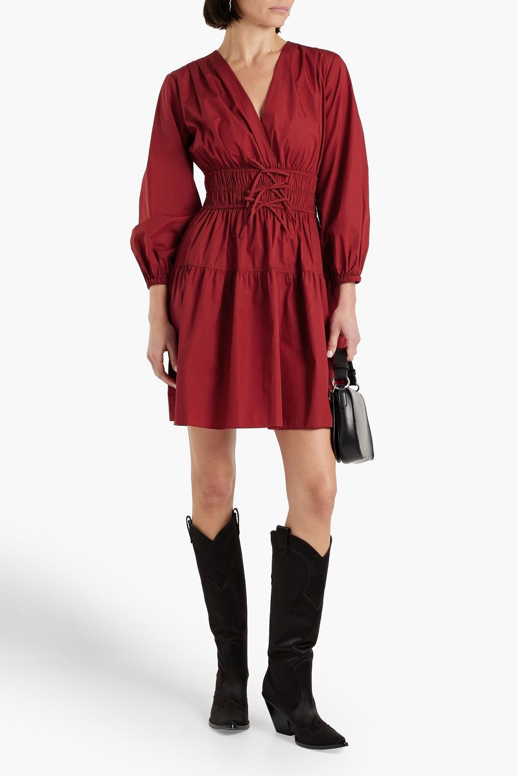 DEREK LAM 10 CROSBY Tiered bow-embellished cotton-poplin mini dress