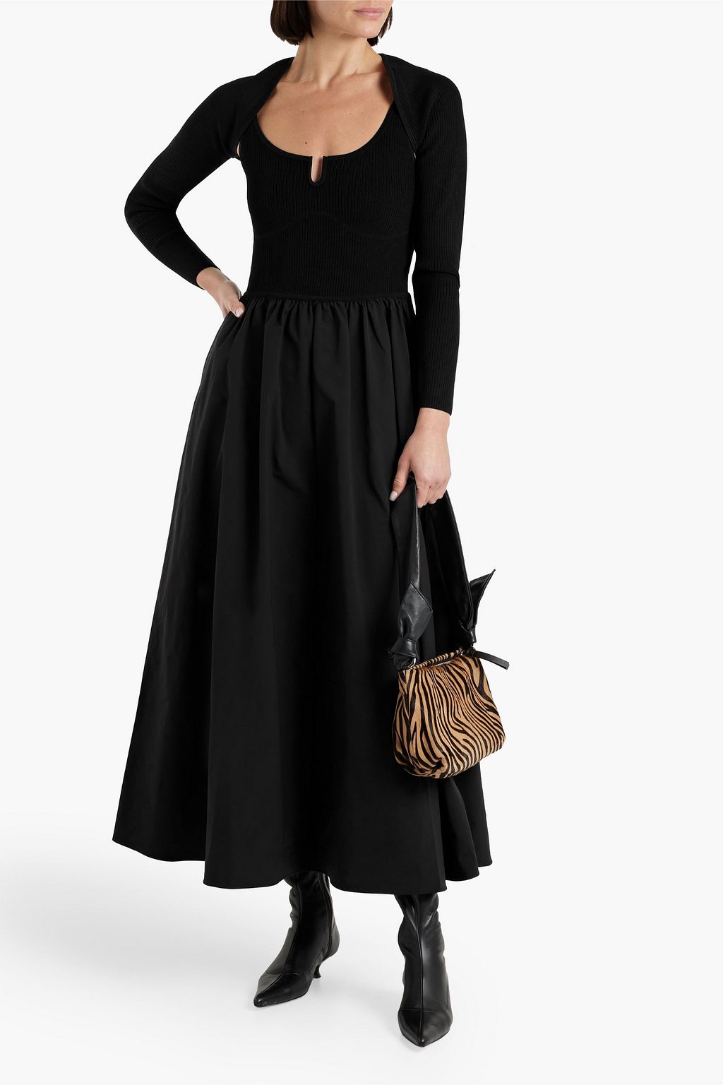 DEREK LAM 10 CROSBY Convertible ribbed knit-paneled taffeta midi dress
