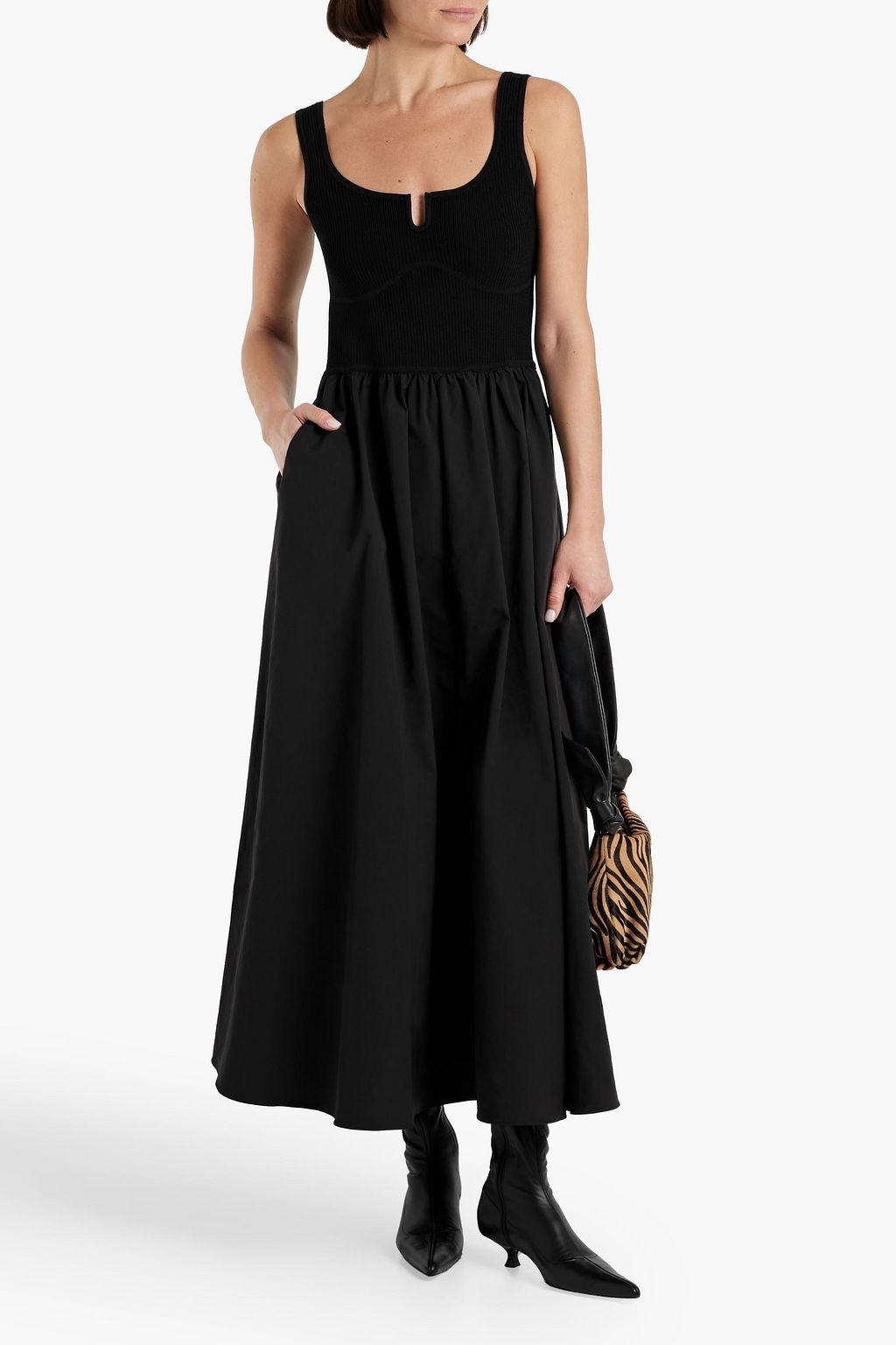 DEREK LAM 10 CROSBY Convertible ribbed knit-paneled taffeta midi dress