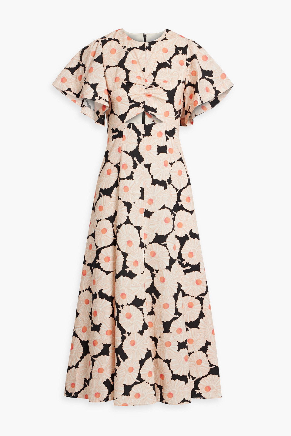 Derek Lam 10 Crosby Cutout Printed Stretch Cotton-poplin Midi Dress In Peach