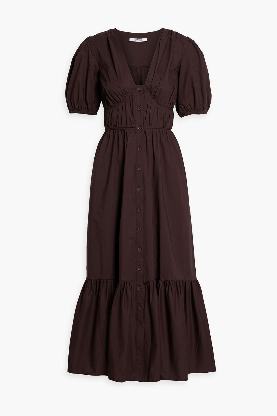 Derek Lam 10 Crosby Gathered Cotton-blend Poplin Midi Dress In Chocolate