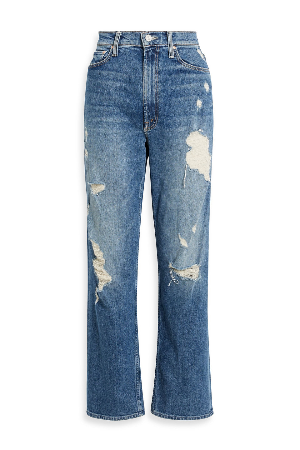 MOTHER Study Hover distressed high-rise straight-leg jeans