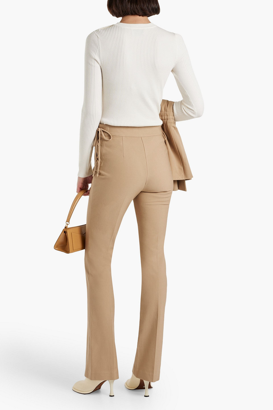 Shop Derek Lam 10 Crosby Curtis Lace-up Cotton-blend Bootcut Pants In Sand