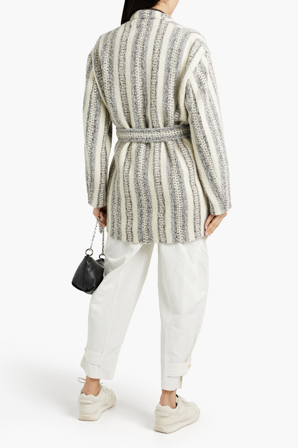 Shop Iro Kiraz Striped Brushed Tweed Coat In Ecru