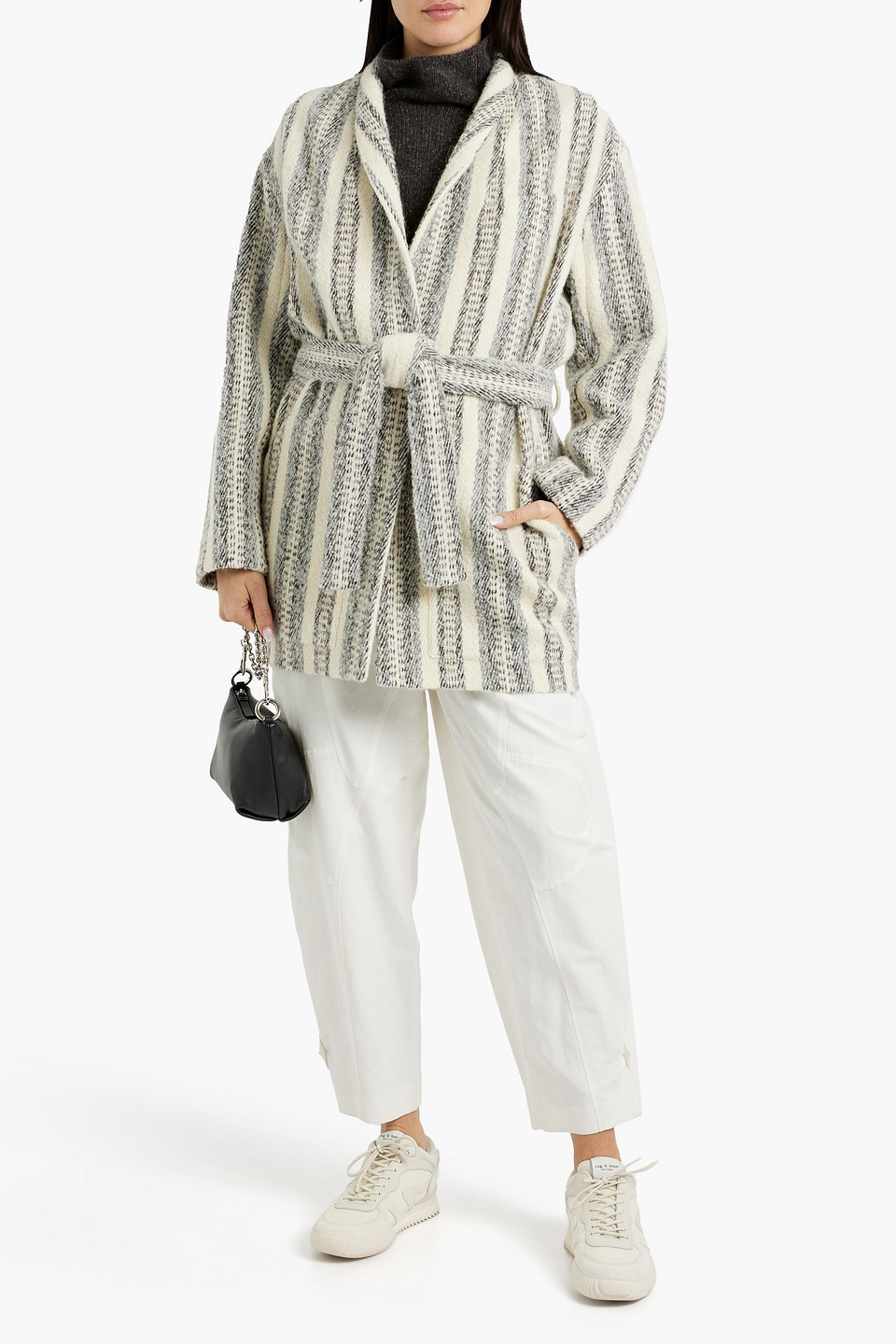 Shop Iro Kiraz Striped Brushed Tweed Coat In Ecru