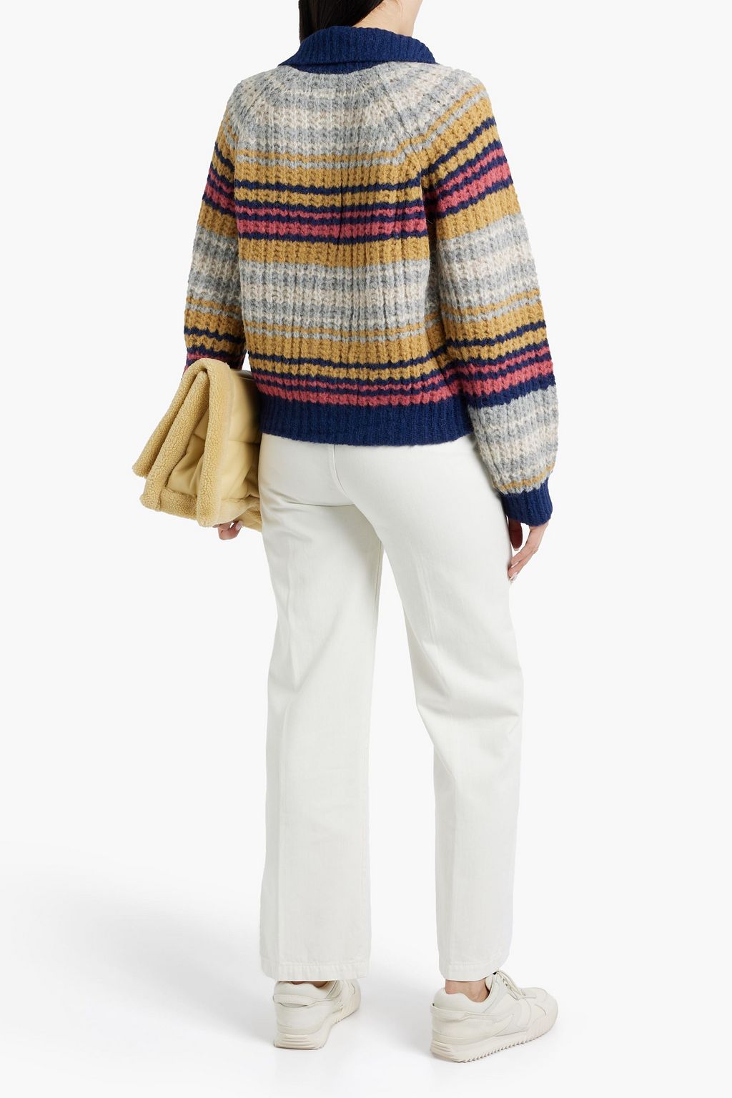 MOTHER The Buttoned Collar striped wool-blend sweater