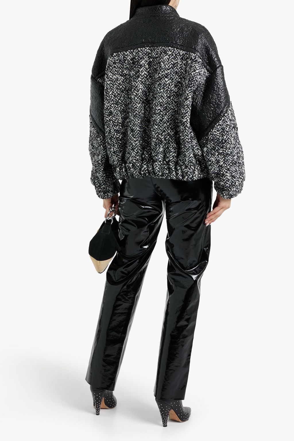 IRO Leeman faux textured-leather and wool-blend tweed jacket