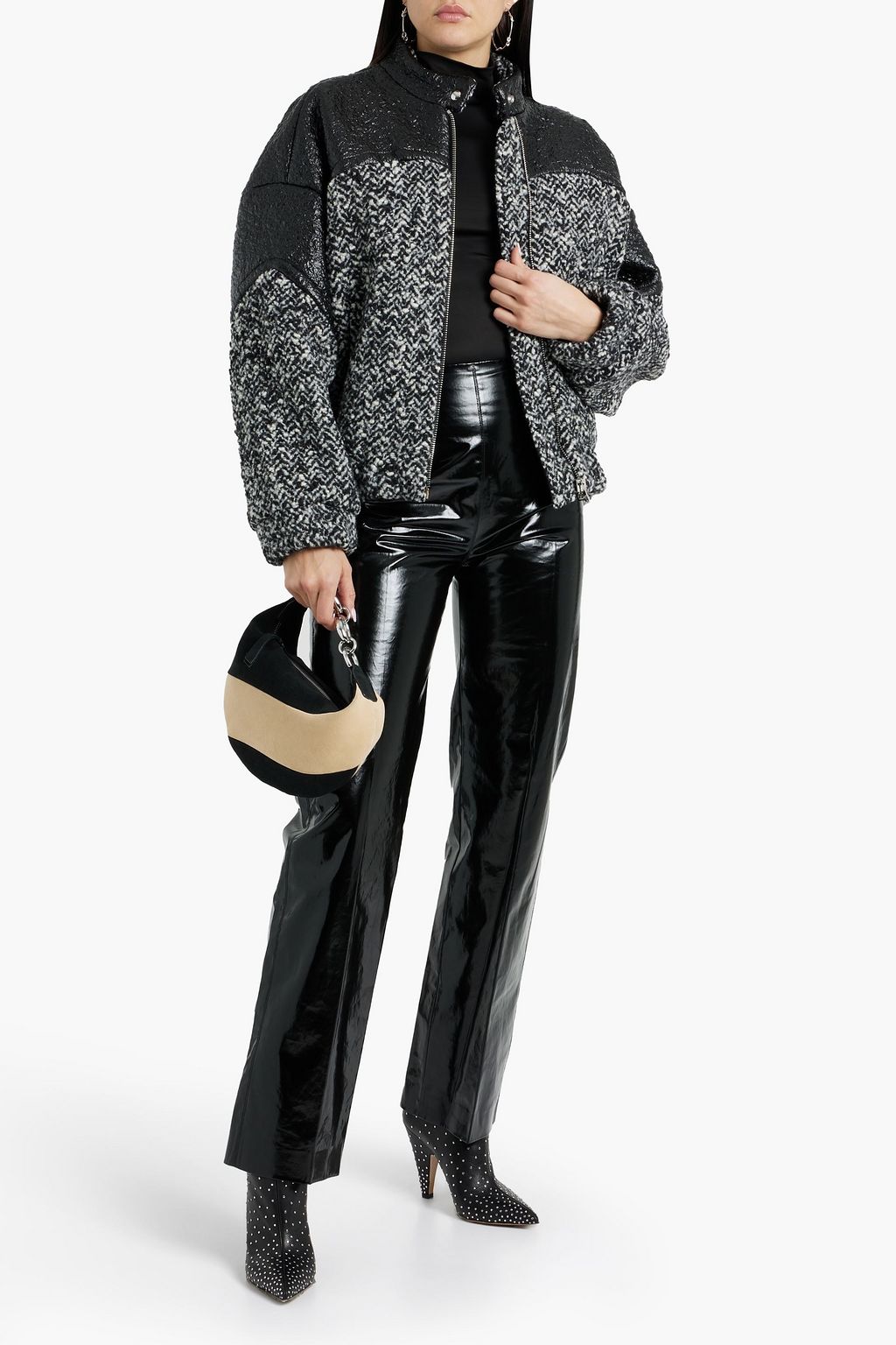IRO Leeman faux textured-leather and wool-blend tweed jacket