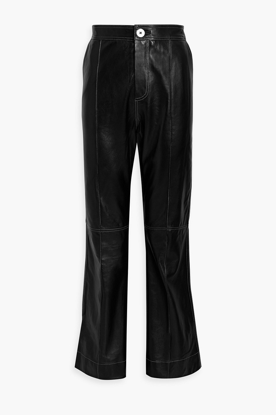 Ganni Leather Flared Trousers In Black