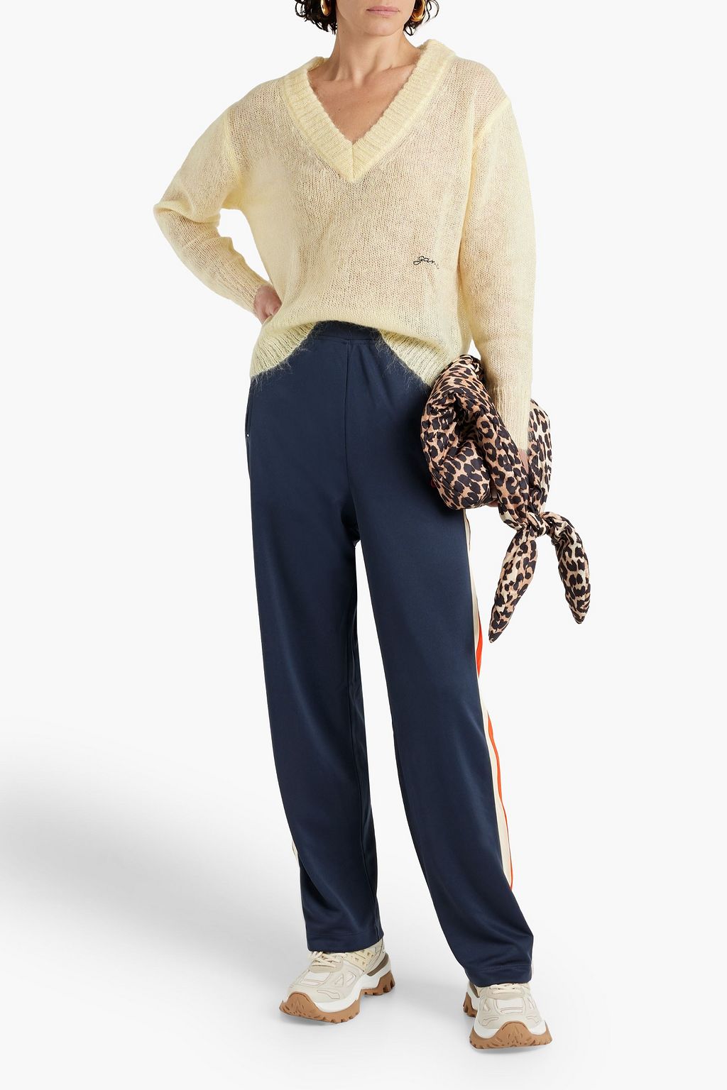 GANNI Embroidered mohair-blend sweater