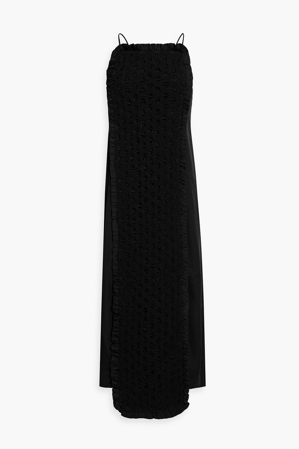 Ganni Cloqu-paneled Satin Midi Dress In Black | ModeSens