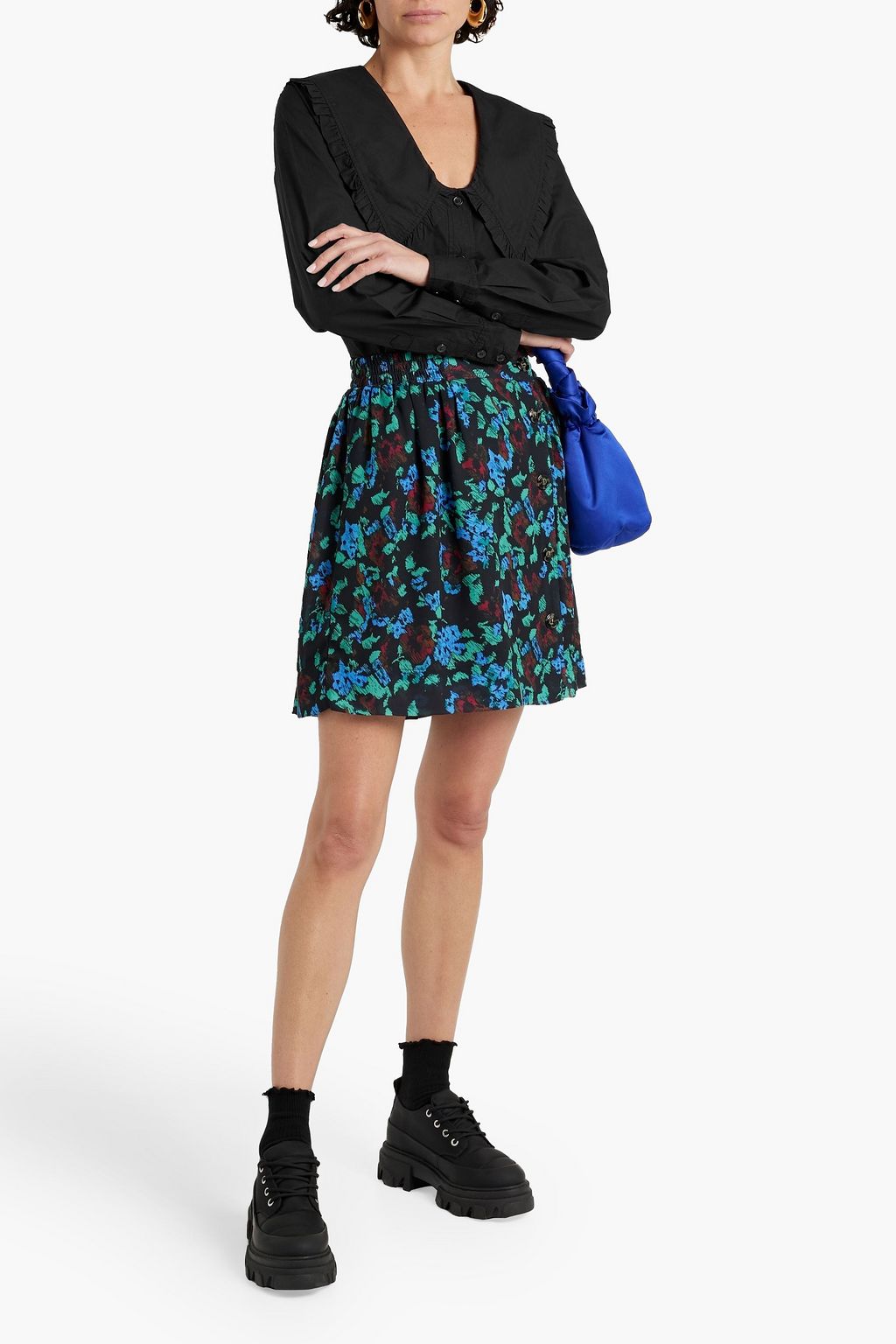 GANNI Ruffled cotton-poplin blouse