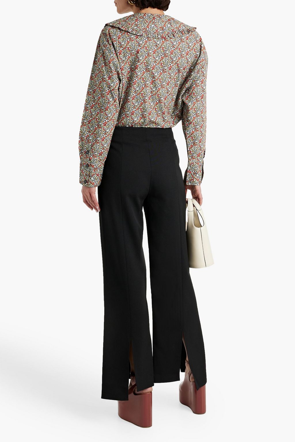 GANNI Ruffled floral-print cotton-poplin top