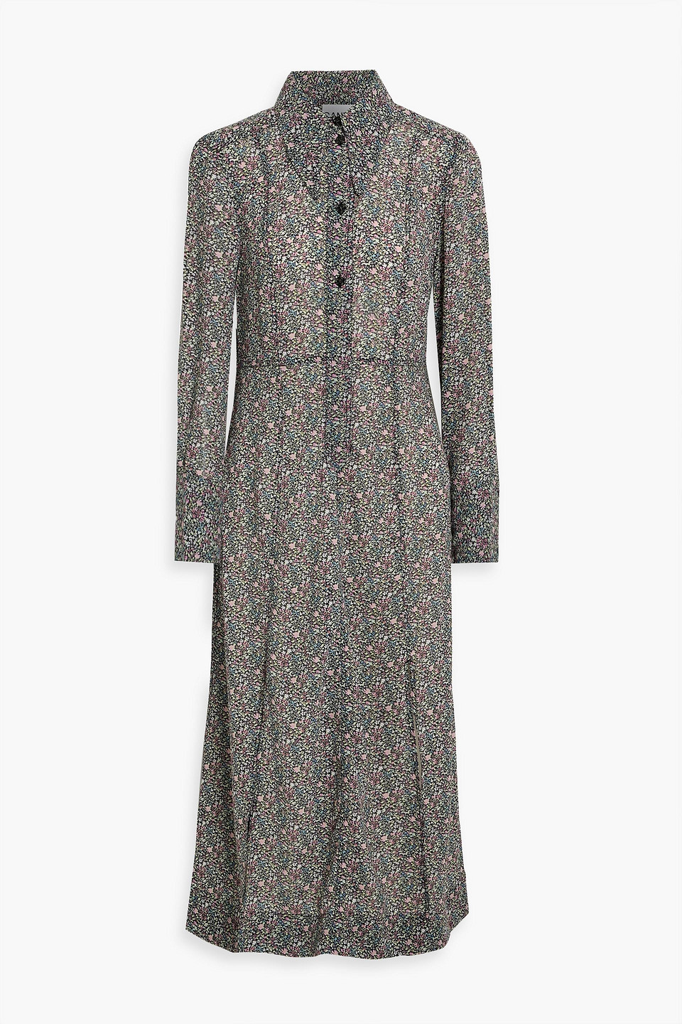 knee length dresses for ladies GANNI Goldstone Floral Printed Crepe Dress main image 0