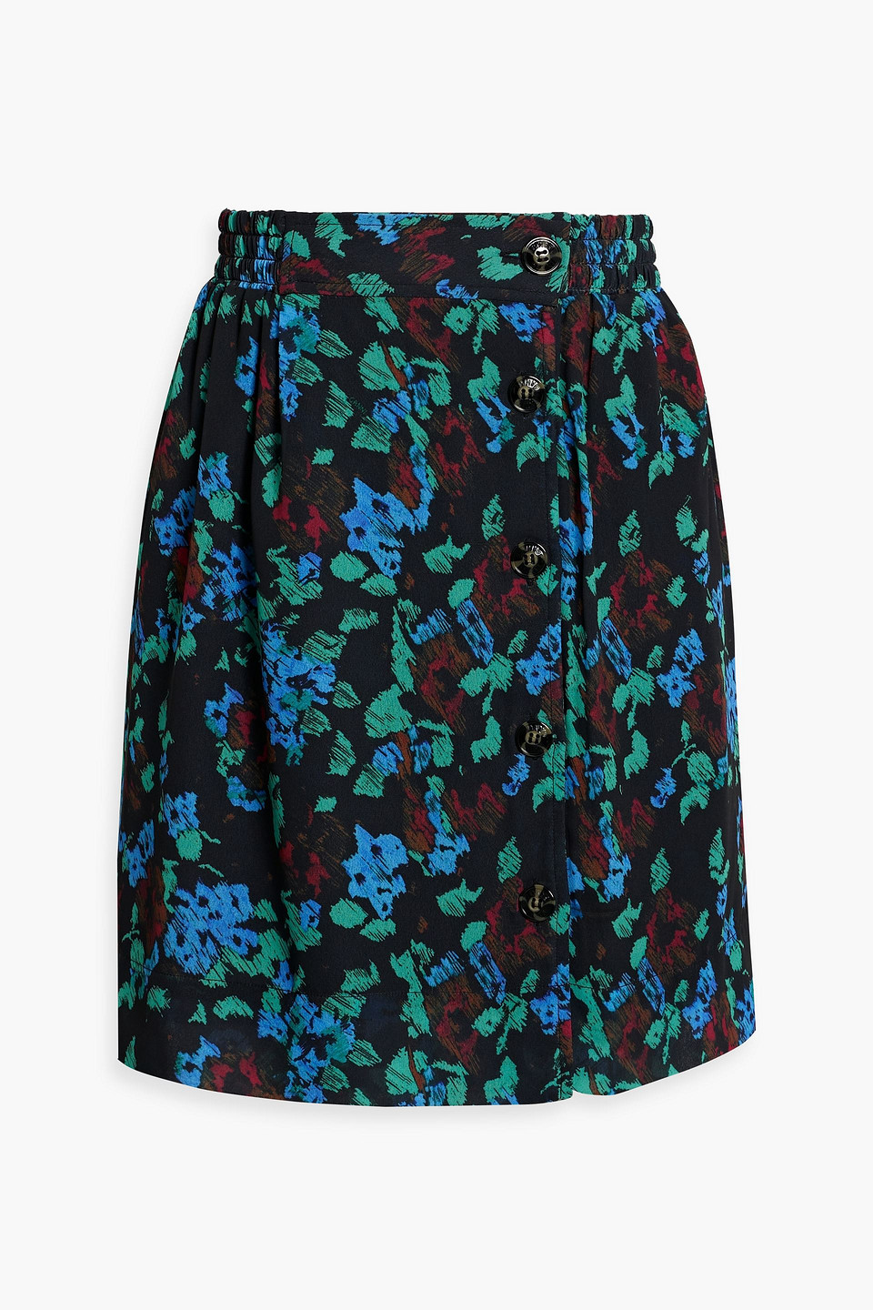 Ganni Printed Light Crepe Smock Mini Skirt In Meadow Azure Blue In Green