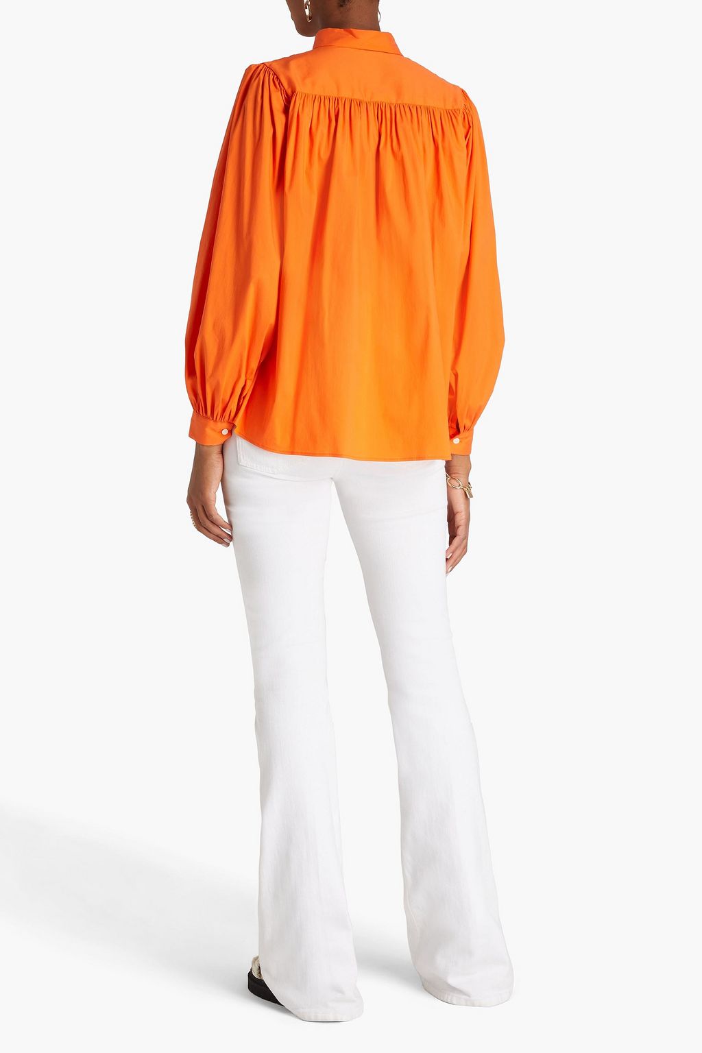 MAJE Gathered cotton-blend poplin shirt