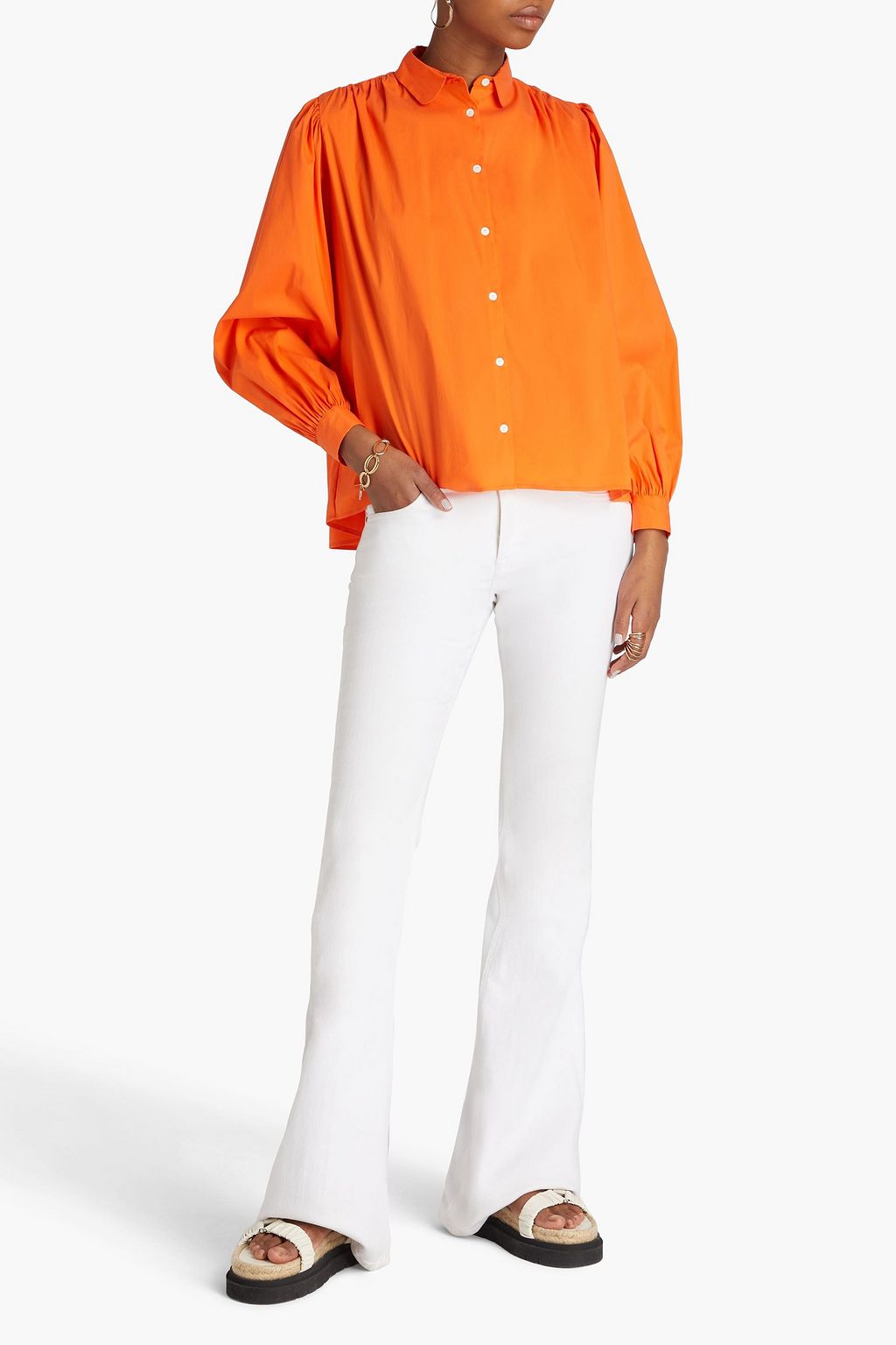 MAJE Gathered cotton-blend poplin shirt
