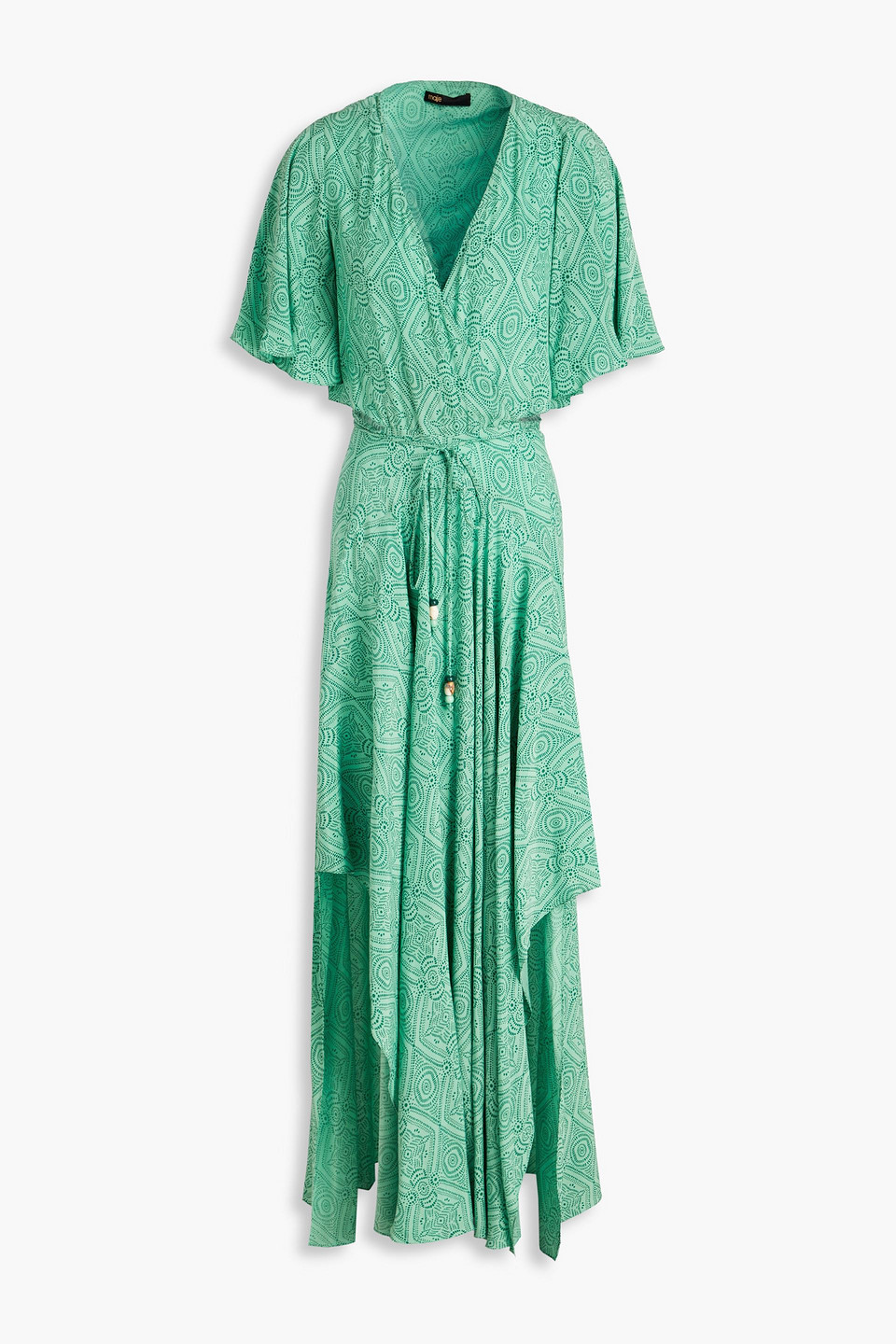 Maje Cutout Printed Cupro-blend Maxi Dress In Green | ModeSens