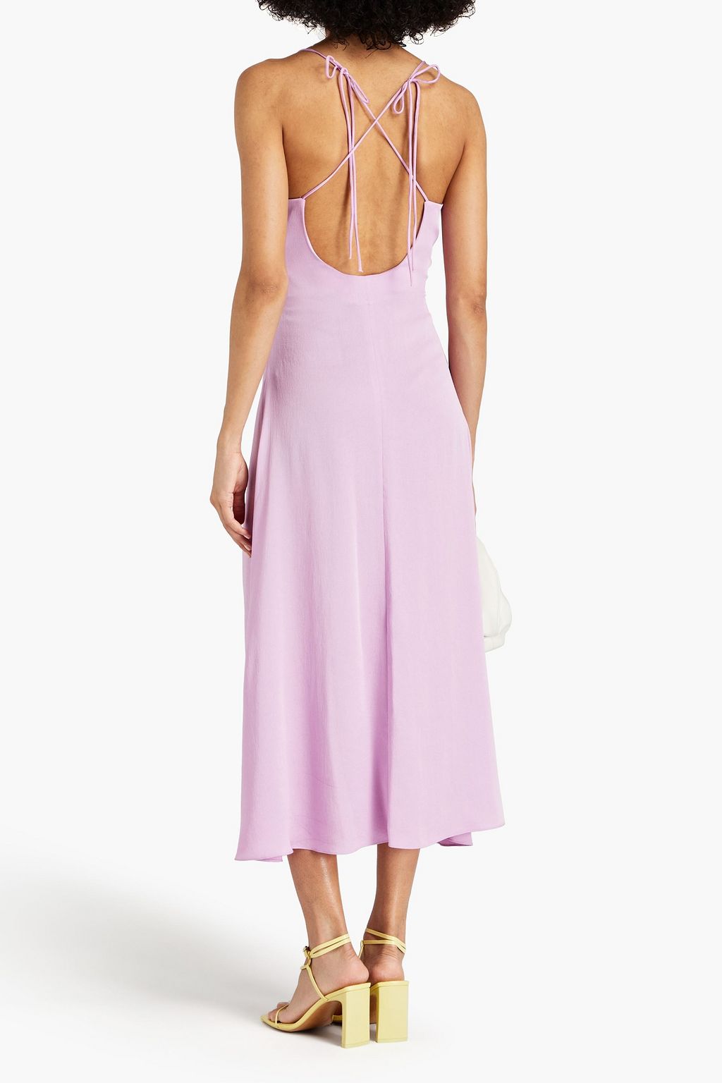 SANDRO Ruched satin-crepe midi dress
