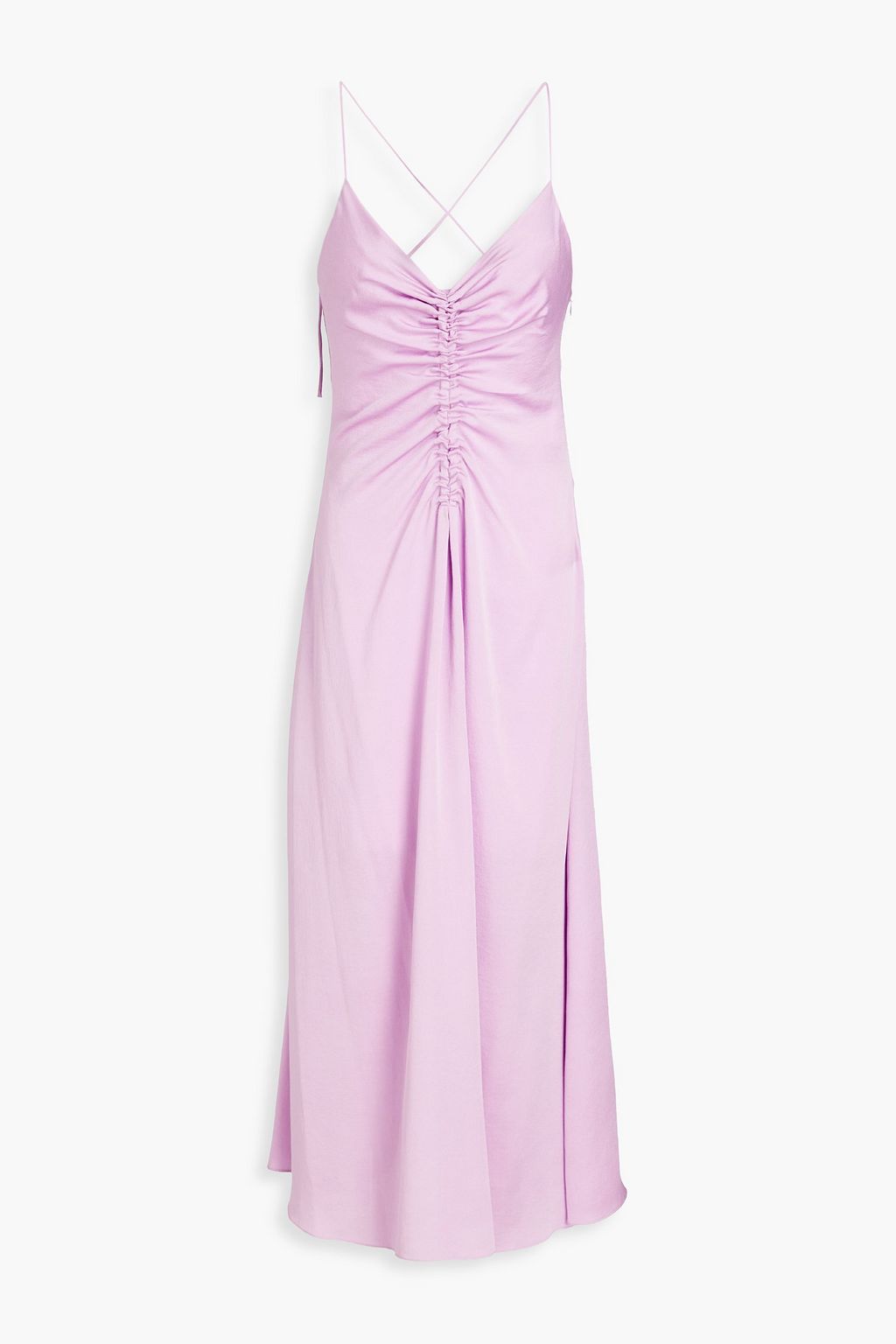 SANDRO Ruched satin-crepe midi dress | THE OUTNET