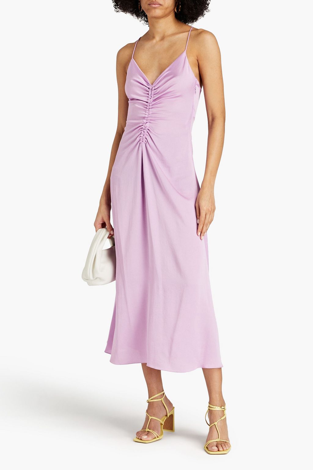 SANDRO Ruched satin-crepe midi dress