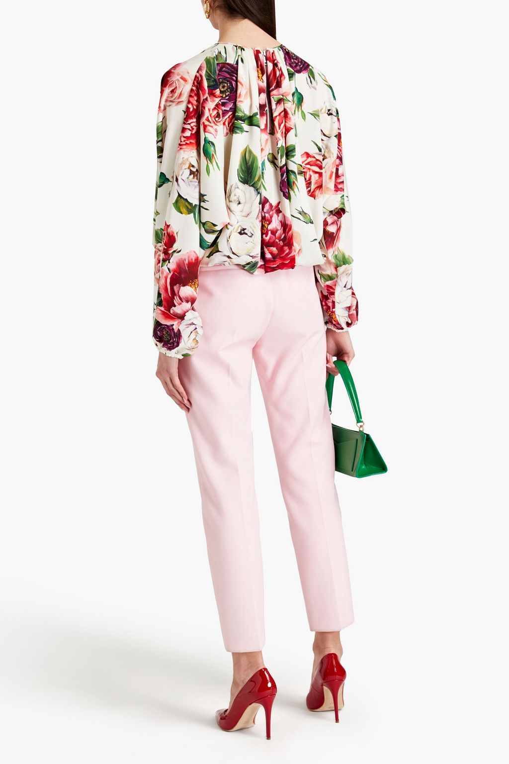DOLCE & GABBANA シルク混クレープデシン ブラウス ギャザー入り フローラルプリント