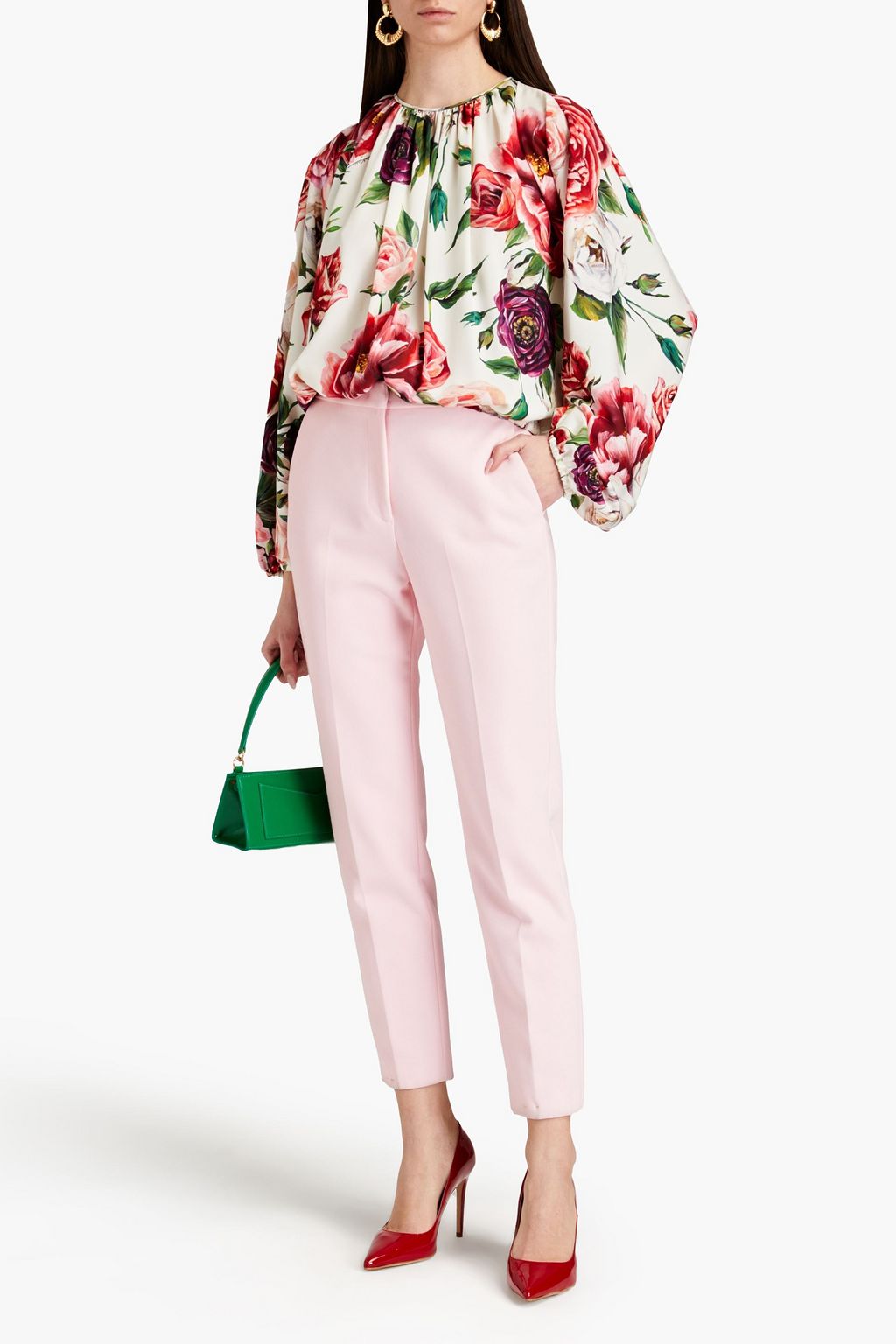 DOLCE & GABBANA シルク混クレープデシン ブラウス ギャザー入り フローラルプリント