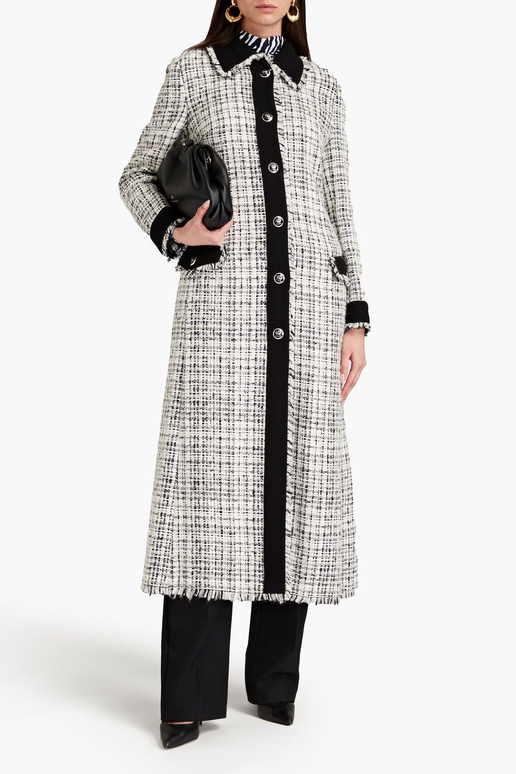 DOLCE & GABBANA Frayed crepe-paneled tweed jacket