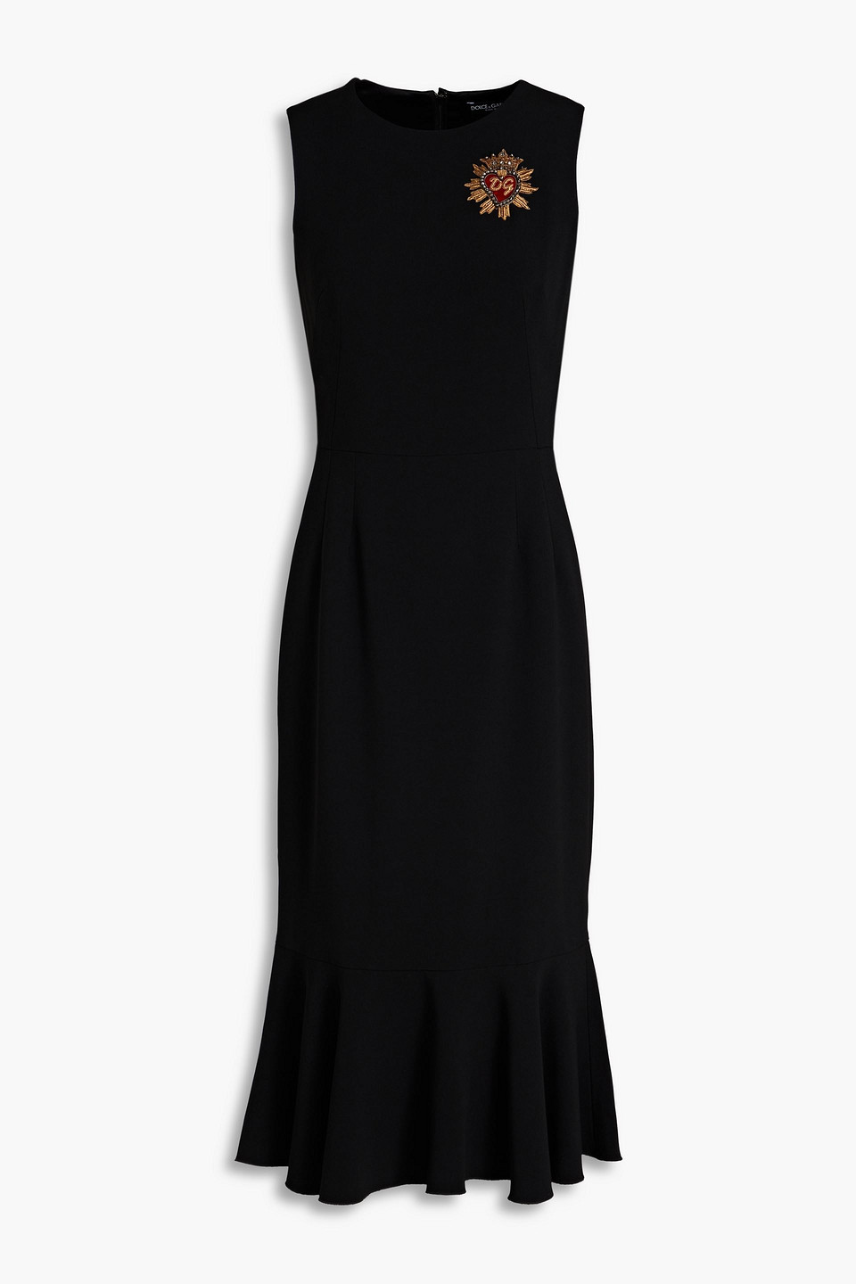 Dolce & Gabbana Appliquéd Fluted Crepe Midi Dress In Black