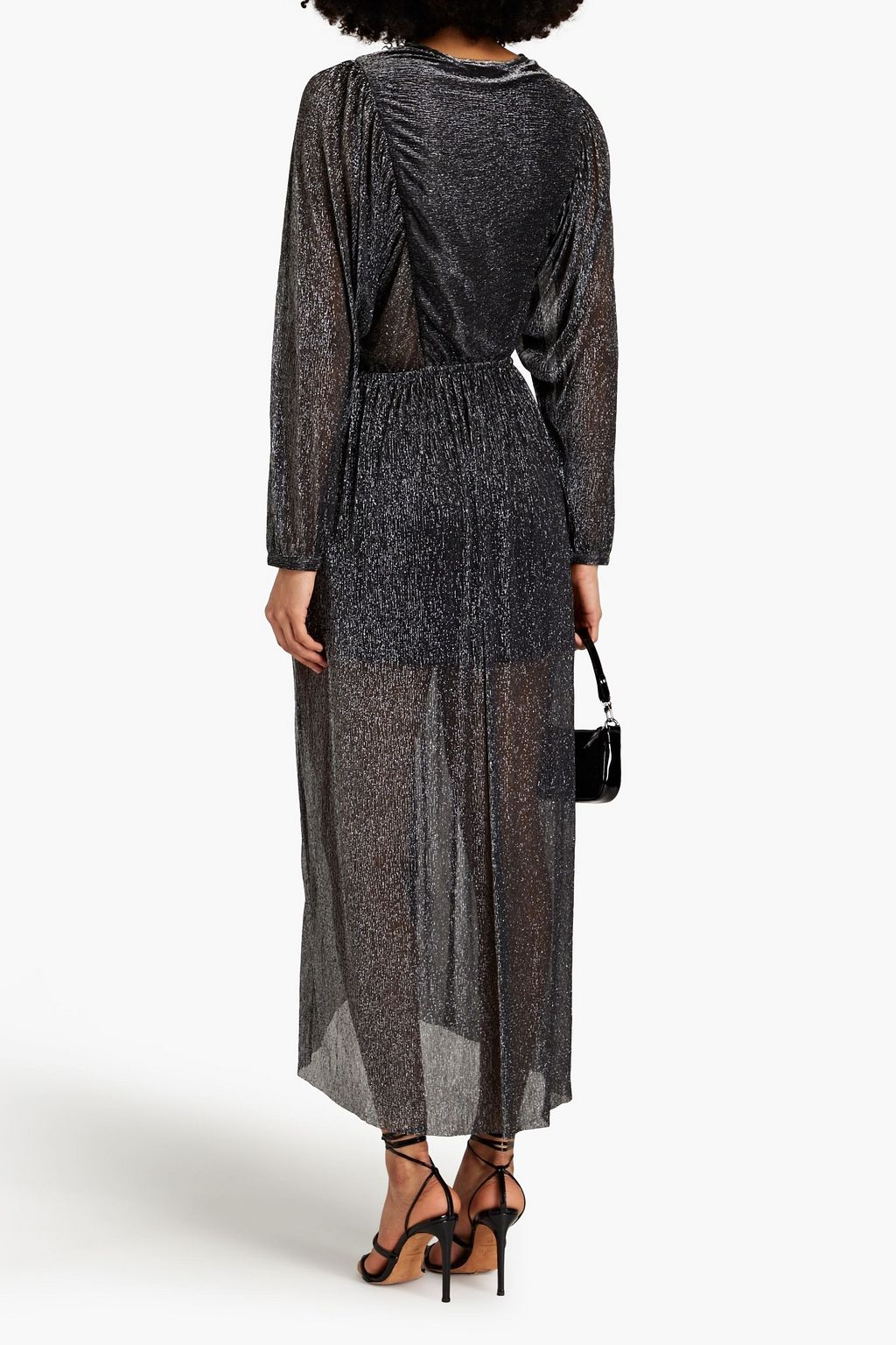 IRO Demu gathered draped metallic knitted midi dress