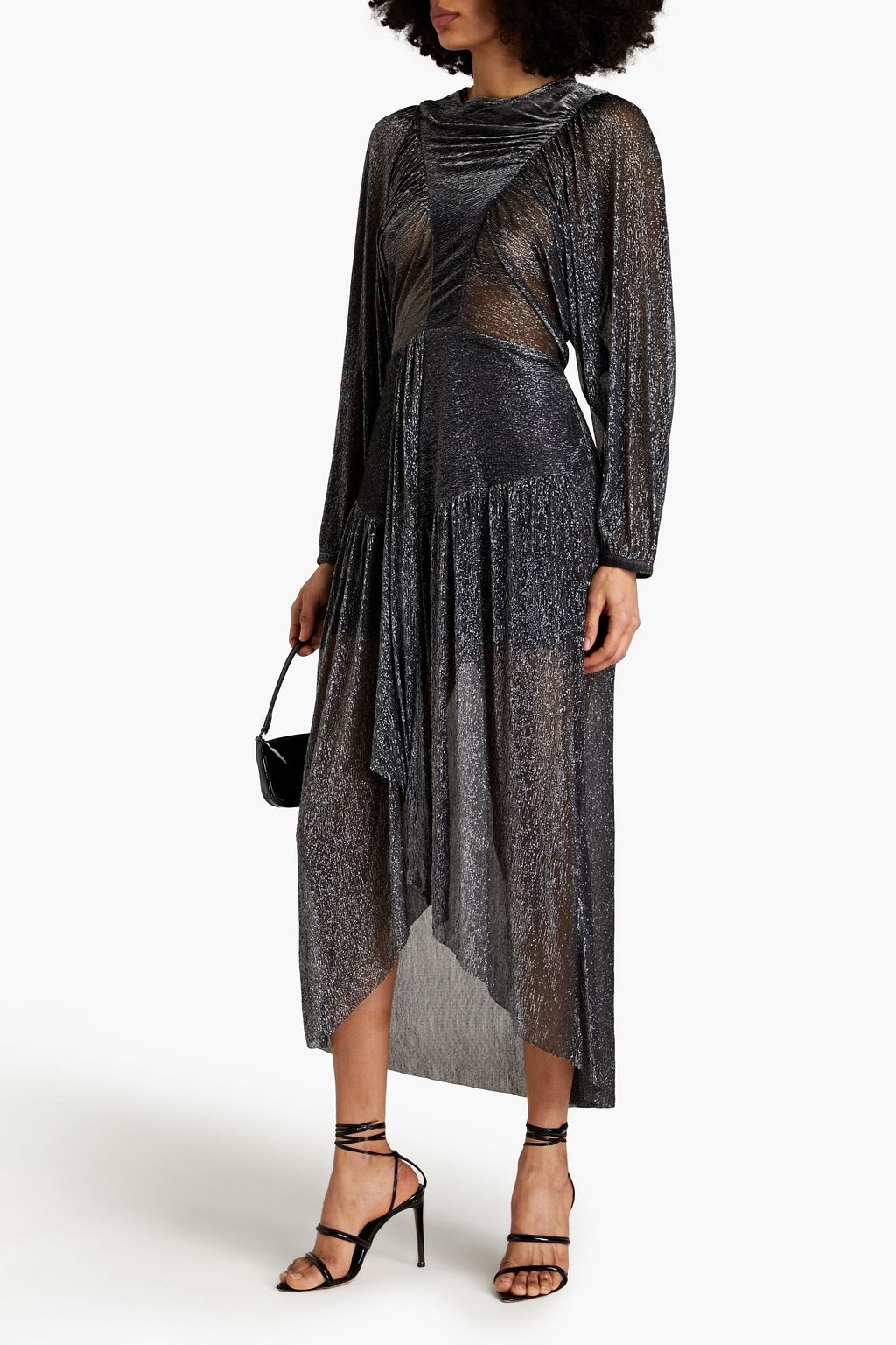 IRO Demu gathered draped metallic knitted midi dress