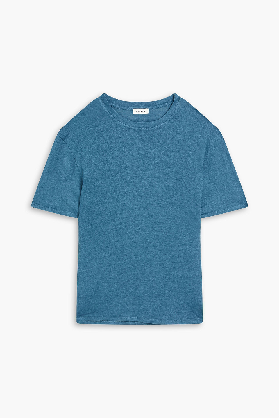 Sandro Linen T-shirt In Blue Grey