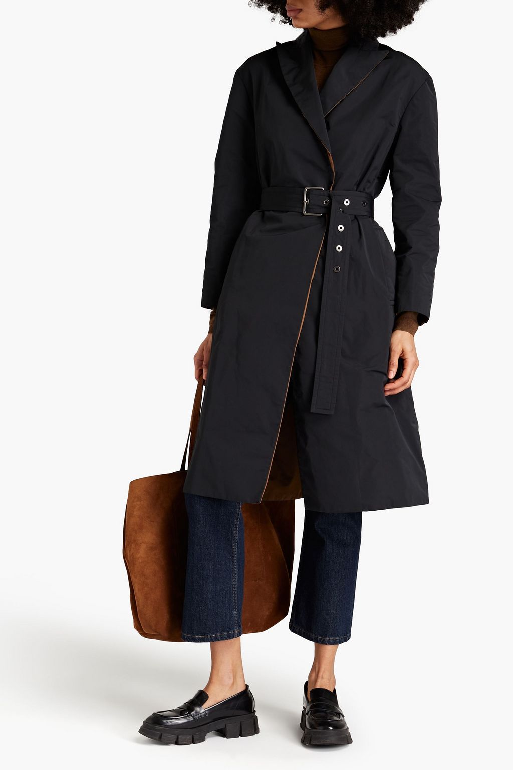 BRUNELLO CUCINELLI Reversible double-breasted bead-embellished shell trench coat