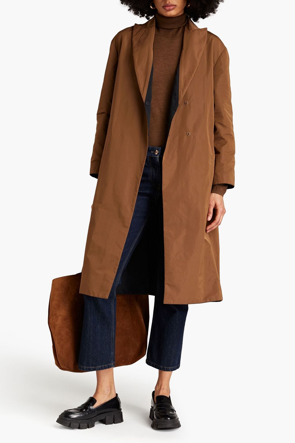 BRUNELLO CUCINELLI Reversible double-breasted bead-embellished shell trench coat
